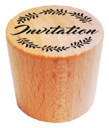 Dřevěné razítko, kulaté, 3 cm - Invitation