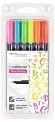 Tombow Sada štětcových fixů Fudenosuke tvrdost 1 - hard 6 neonových barev Tombow Sada štětcových fixů Fudenosuke tvrdost 1 - hard 6 neonových barev