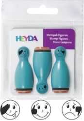 HEYDA Dřevěná razítka kuželky smajlíci - tyrkysové 3 ks - Dětská razítka HEYDA Dřevěná razítka kuželky smajlíci - tyrkysové 3 ks