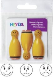 HEYDA Dřevěná razítka kuželky smajlíci - žluté 3 ks - Dětská razítka HEYDA Dřevěná razítka kuželky smajlíci - žluté 3 ks