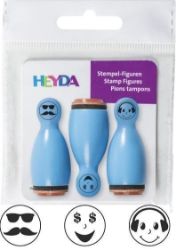 HEYDA Dřevěná razítka kuželky smajlíci - modré 3 ks - Dětská razítka HEYDA Dřevěná razítka kuželky smajlíci - modré 3 ks