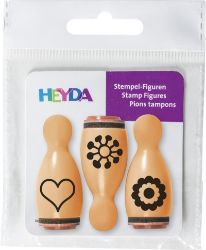 HEYDA Dřevěná razítka kuželky - květ, srdce - Dětská razítka HEYDA Dřevěná razítka kuželky - květ, srdce