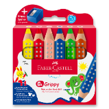 Pastelka Faber-Castell Grippy - 6 barev, ořezávátko Pastelka Faber-Castell Grippy - 6 barev, ořezávátko