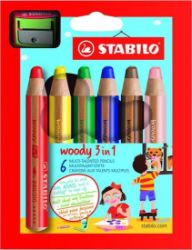 Pastelka STABILO Woody 3v1 sada 6 ks v poudru s ořezávátkem Pastelka STABILO Woody 3v1 sada 6 ks v poudru s ořezávátkem