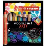Pastelky STABILO Woody 3in1, 6 ks s ořezávátkem "ARTY"