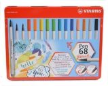 Fixa STABILO Pen 68 brush sada 15 ks v kovovém pouzdru Fixa STABILO Pen 68 brush sada 15 ks v kovovém pouzdru