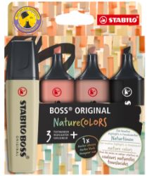 Zvýrazňovač STABILO BOSS ORIGINAL NatureCOLORS - sada 4 ks - Zvýrazňovače a popisovače do školy Zvýrazňovač - STABILO BOSS ORIGINAL NatureCOLORS - 4 ks sada