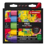 Akrylový popisovač - STABILO FREE Acrylic - T800C Klínový hrot 4-10 mm - Seaside 5 ks sada