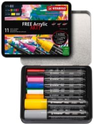 Akrylový popisovač STABILO FREE Acrylic - startovací sada 11 ks se 3 různými hroty - mix b