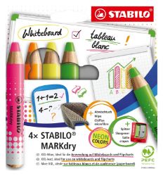 Suchý popisovač na tabuli a flipchart STABILO MARKdry Neon 4ks + ořezávátko a hadřík Suchý popisovač na tabuli a flipchart STABILO MARKdry Neon 4ks + ořezávátko a hadřík