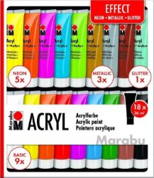 Marabu akrylová barva EFFECT 18 x 36 ml - Barvy a tuše Marabu akrylová barva EFFECT 18 x 36 ml