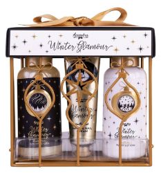 Koupelová sada Winter Glamour v drátěném košíku Vanilka a pižmo 2x100ml + 30ml