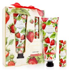 Set péče o tělo ESSENTIAL BOTANICS v dárkové krabičce Jahoda a vanilka 60ml + 3,5g - Dárky Set péče o tělo ESSENTIAL BOTANICS jahoda a vanilka v dárkové krabičce
