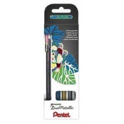 Pero gelové Pentel Hybrid Dual Metallic K110 - černé, červené, stříbrné, zlaté 1mm / sada 