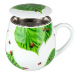 Hrnek buclák s víčkem a sítkem - Berušky na listech / Little Hearts - Home deco Hrnek buclák s víčkem a sítkem - Berušky na listech / Little Hearts