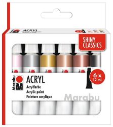 Marabu Sada akrylových barev Shiny Classics 6 x 12 ml - Barvy a tuše Marabu Acrylic Paints set Shiny Classics 6 x 12 ml