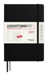 Týdenní plánovač & Zápisník Black, tečkovaný Medium A5 2027, anglicky