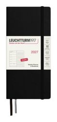 Týdenní plánovač & Zápisník Black, tečkovaný Wallet B6+ x A6 2027, anglicky