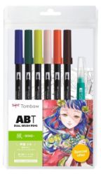 Tombow ABT sada oboustranných fixů Manga Wind 6 ks + vodní štětec - Fixy ABT Sada oboustr. fixů 6ks + vodní štětec, Manga Wind