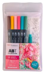 Sada oboustranných fixů ABT Manga Cherry + vodní štětec - 6 ks