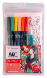Sada oboustranných fixů ABT Manga Camelia + vodní štětec - 6 ks - Fixy Sada oboustranných fixů ABT Manga Camelia + vodní štětec - 6 ks