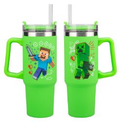 Minecraft Cestovní hrnek s brčkem 900 ml - Pro fanoušky Cestovní hrnek s brčkem Minecraft 900ml