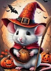 Diamantový obrázek - Halloweenská myš s dýní 30x40 cm Diamantový obrázek - Halloweenská myš s dýní 30x40 cm