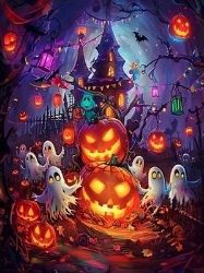 Diamantový obrázek - Halloweenský zámek 30x40 cm - Kreativní sady a materiály Diamantový obrázek - Halloweenský zámek 30x40 cm