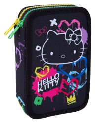 Penál Jumper 2, Hello Kitty Neon Black, plný, PES Penál Jumper 2, Hello Kitty Neon Black, plný, PES