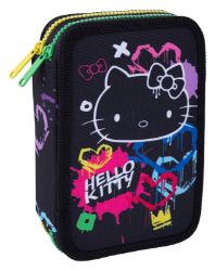 Penál Jumper 2, Hello Kitty Neon Black, plný, PES - Penály, etue a pouzdra Penál 2 zipy Jumper Hello Kitty Neon Black - vybavený