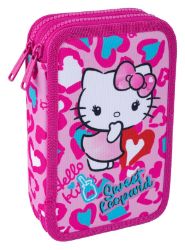 Penál Jumper 2, Hello Kitty Pink 2, plný, PES - Penály a pouzdra Penál 2 zipy Jumper Hello Kitty Pink 2 - vybavený