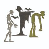 SIZZIX Thinlits vyřezávací kovové šablony - zombie, smrtka, drakula 4 ks - Výtvarné potřeby SIZZIX Thinlits vyřezávací kovové šablony - zombie, smrtka, drakula 4 ks