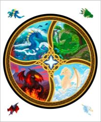 Dřevěné puzzle - Draci čtyř živlů - Puzzle Dřevěné puzzle - Draci čtyř živlů
