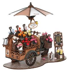 3D Dřevěná mechanická skládačka: Květinový vozík - 3D a 4D puzzle 3D Dřevěná mechanická skládačka: Květinový vozík