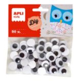 Apli Moving Eyes - oči kulaté 15 mm, samolepicí [50 ks] - černé