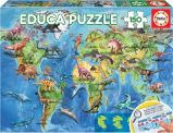 Puzzle Mapa světa s dinosaury 150 dílků