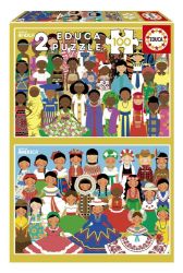 Puzzle Dívky z Ameriky a Afriky 2x100 dílků