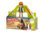 Igráček Archeolog - figurka s egyptskými vykopávkami masky faraona a sošky bohyně Bastet
