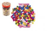 Korálky dřevěné barevné s gumičkami cca 900 ks v plastové dóze 9x13,5cm Korálky dřevěné barevné s gumičkami cca 900 ks v plastové dóze 9x13,5cm