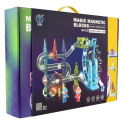 Kuličková dráha magnetická 80ks, 16 kuliček + doplňky, světlo, zvuk - Stavebnice Kuličková dráha magnetická plast 80ks 16 kuliček + doplňky na baterie se světlem