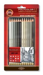 Koh-i-noor pastelky POLYCOLOR 12 ks šedá řada - Pastelky Koh-i-noor pastelky POLYCOLOR 12 ks šedá řada