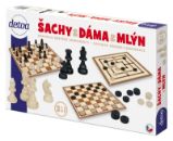 Šachy a dáma - společenská hra / dřevěné figurky a kameny v krabici