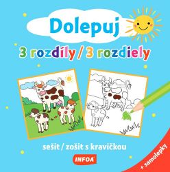 Dolepuj 3 rozdíly / 3 rozdiely - sešit/ zošit s kravičkou + samolepky - Slovenské knihy pro děti Dolepuj 3 rozdíly / 3 rozdiely - sešit/ zošit s kravičkou + samolepky