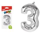 Balónek č. 3 nafukovací fóliový 75 cm - stříbrný - Párty sortiment Balónek č. 3 nafukovací fóliový 75 cm - stříbrný