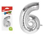 Balónek č. 6 nafukovací fóliový 75 cm - stříbrný - Párty sortiment Balónek č. 6 nafukovací fóliový 75 cm - stříbrný