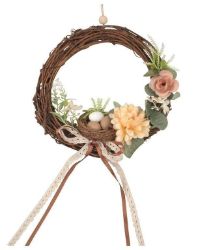 Věnec s dekoracemi a hnízdem 20 cm, hnědá stuha - Home deco Věnec s dekoracemi a hnízdem 20 cm, hnědá stuha