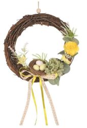 Věnec s dekoracemi a hnízdem 20 cm, žlutá stuha - Home deco Věnec s dekoracemi a hnízdem 20 cm, žlutá stuha