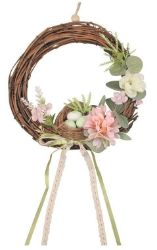 Věnec s dekoracemi a hnízdem 20 cm, zelená stuha - Home deco Věnec s dekoracemi a hnízdem 20 cm, zelená stuha