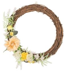 Věnec s dekoracemi 23 cm, žlutý - Home deco Věnec s dekoracemi 23 cm, žlutý