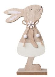 Zajíc dřevěný s béžovou sukní na postavení 11,5 x 20 cm - Home deco Zajíc dřevěný s béžovou sukní na postavení 11,5 x 20 cm